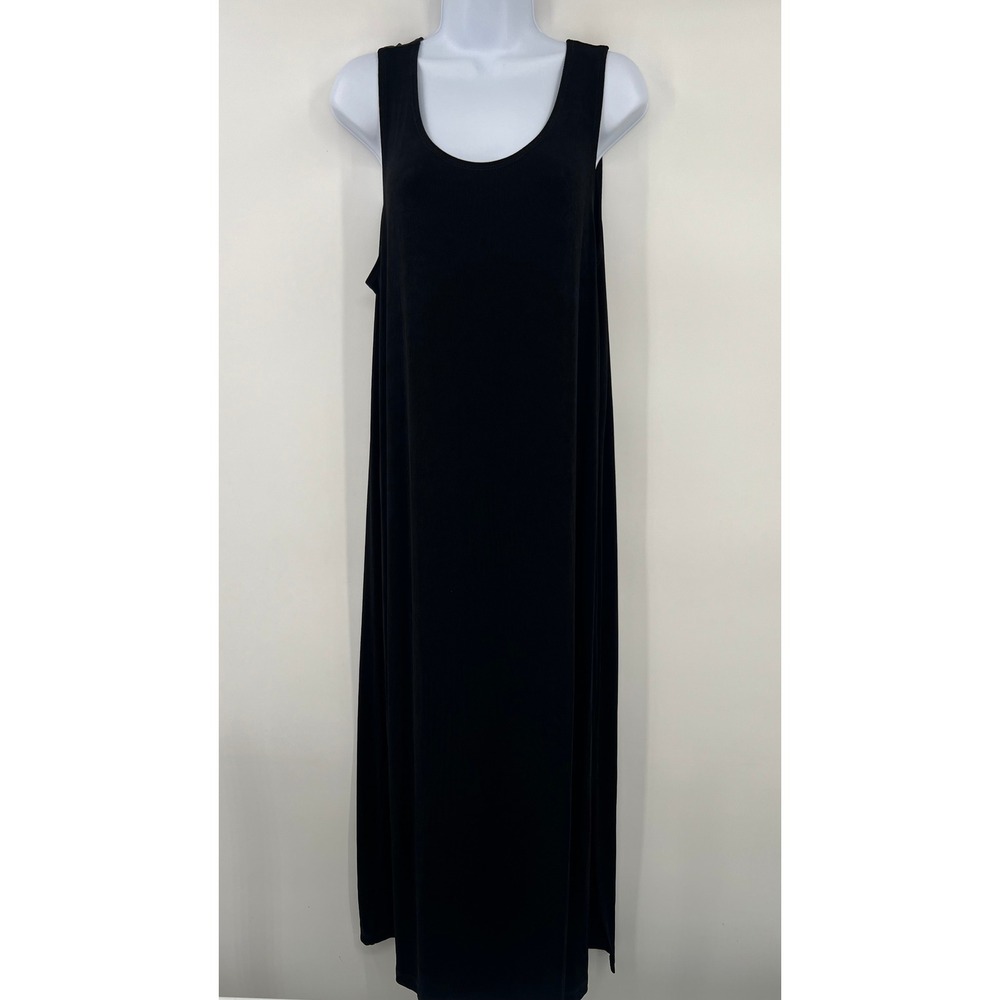 Chicos Travelers Black Sleeveless Slinky Maxi Dress Scoop Neck Size 3 US 16/18